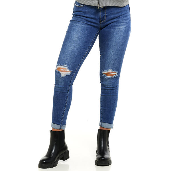 Juniors California Vintage 2 Button Cuffed Ankle Denim Jeans - image 