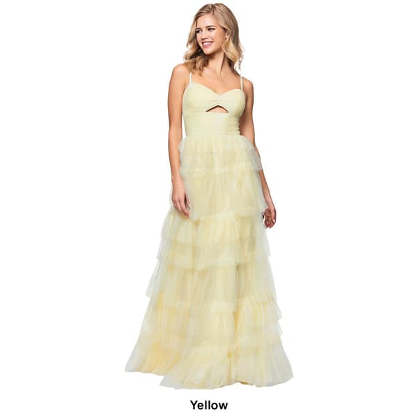 Juniors Blondie Nites Tiered Mesh Key Hole A-Line Dress