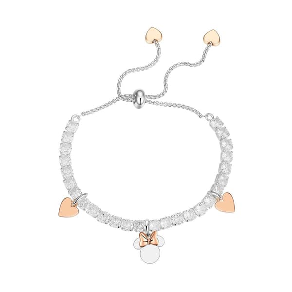 Shine Fine Silver Plated Minnie Mouse Heart Tennis Bolo Bracelet - image 