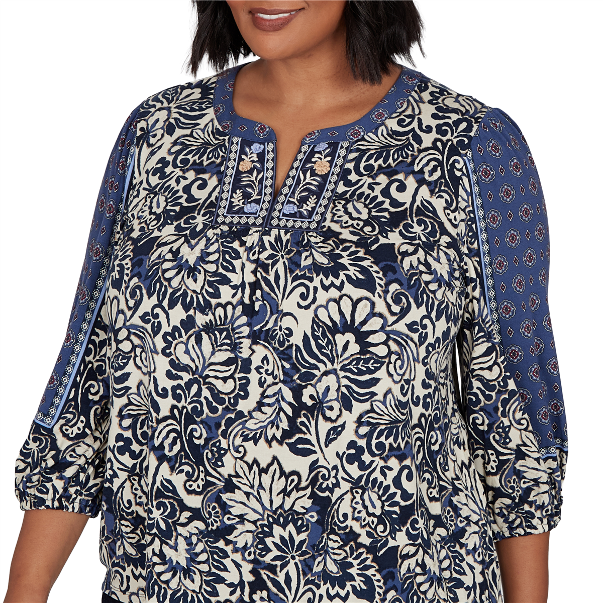 Plus Size Ruby Rd. English Countryside 3/4 Sleeve Foliage Blouse