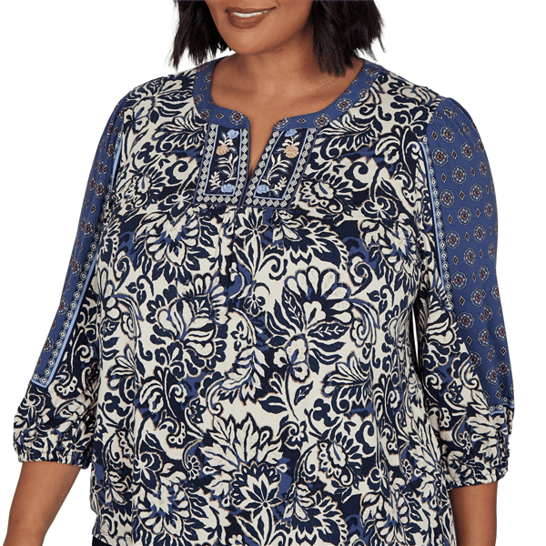 Plus Size Ruby Rd. English Countryside 3/4 Sleeve Foliage Blouse