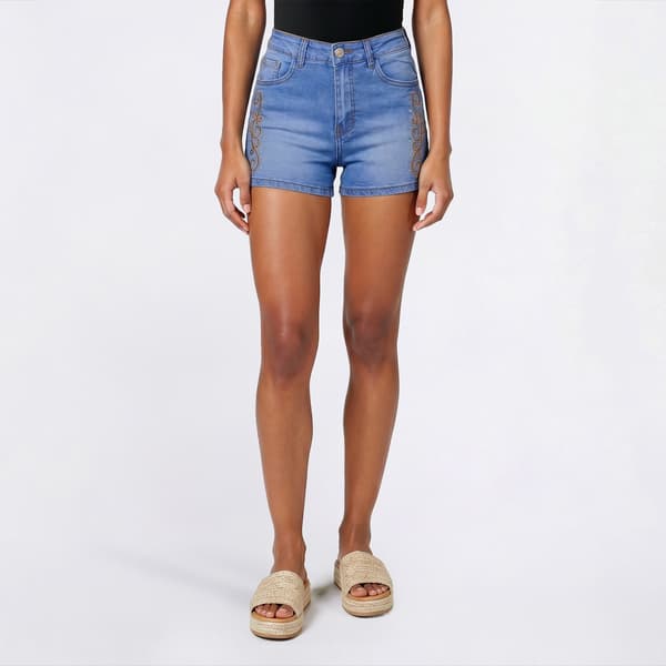 Juniors Gogo Jeans High Rise Side Embroidered Shorts - image 