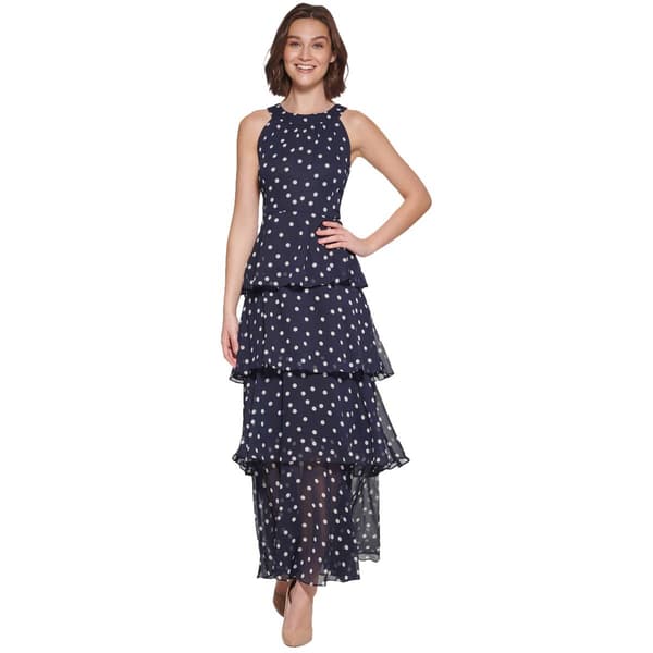 Womens Tommy Hilfiger Sleeveless Chiffon Tier Fit &amp; Flare Dress