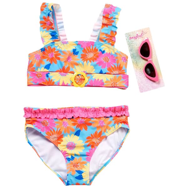 Girls (7-12) Be Magical 2pc. Floral Swim w/ Glasses - image 