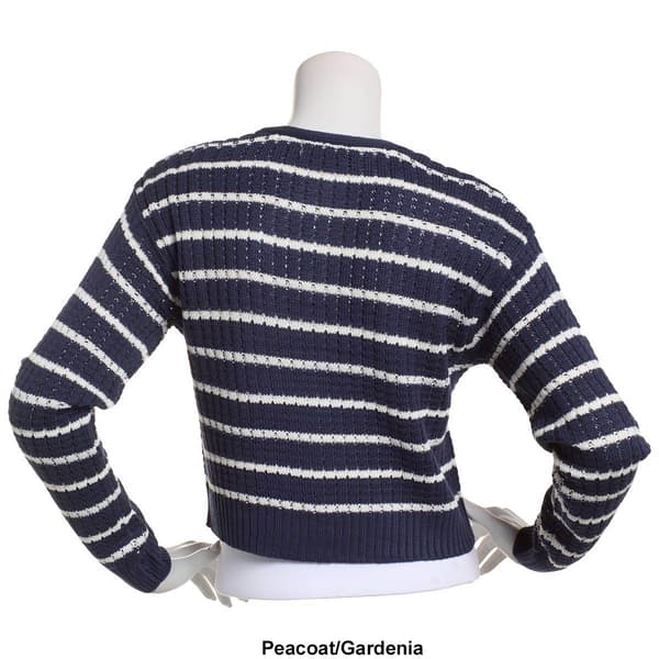 Juniors No Comment Stripe Rib Cropped Button Front Cardigan