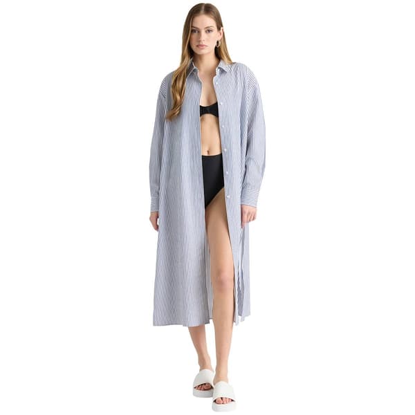 Womens NVLT Long Sleeve Stripe Cover Up Shirtdress - image 