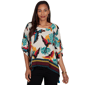 Womens Ruby Rd. Tropical Noir Elbow Sleeve Paradise Birds Blouse - image 1