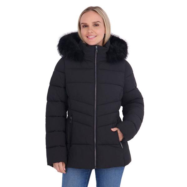 Womens Calvin Klein Puffer Coat with Faux Fur Trimmed Hood
