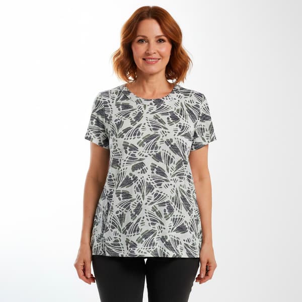 Womens Bobeau Short Sleeve Leaf Abstract Tee