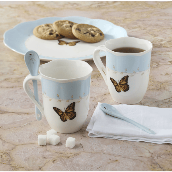 Lenox® Butterfly Meadow® Blue Mugs with Spoons - Set of 2
