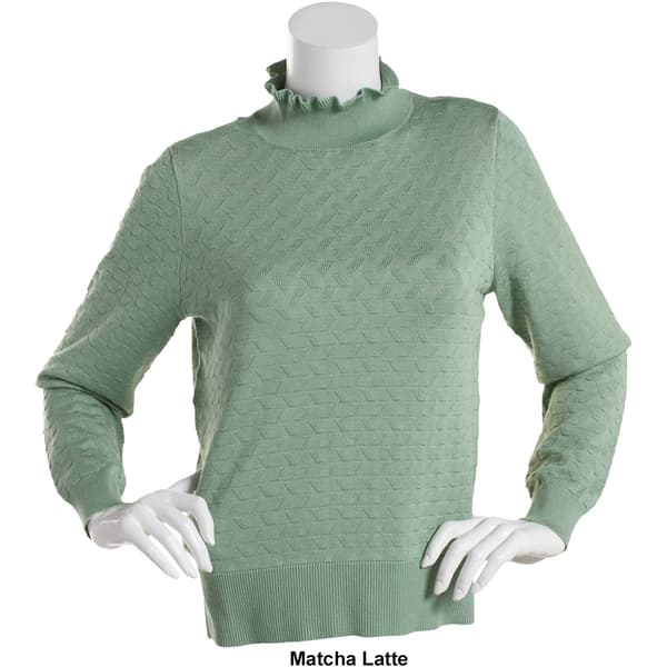 Womens Retrology Ribbed Eyelet Mock Neck Sweater