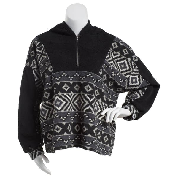 Womens Como Blu Color Block Sherpa Pullover Hoodie
