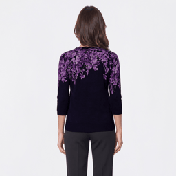 Womens Emily Daniels 3/4 Sleeve Floral Rhinestone Sweater
