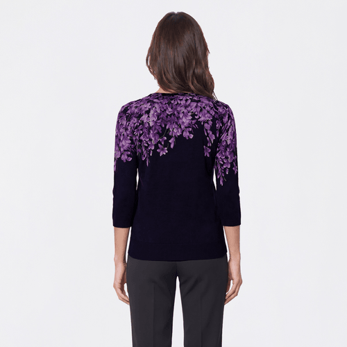 Womens Emily Daniels 3/4 Sleeve Floral Rhinestone Sweater