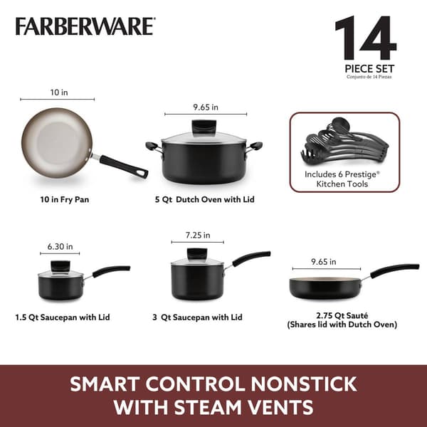 Farberware Smart Control 14pc. Aluminum Nonstick Cookware Set