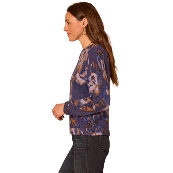 Petites Democracy Lg Ruch Slv Hi Rnd Mck Nk Flrl Sweater