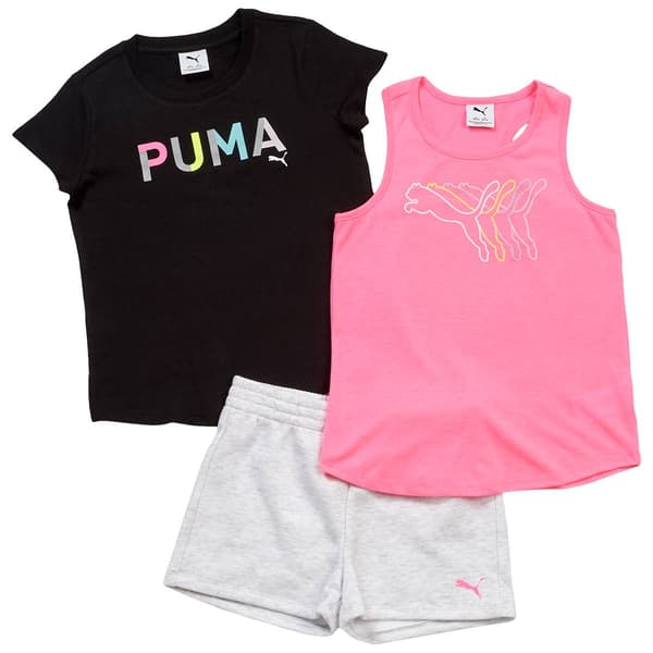 Girls (7-16) Puma(R) 3pc. Short Sleeve Tee/Tank/Shorts Set