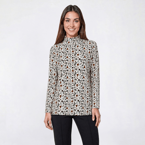 Womens Hasting & Smith Long Sleeve Mock Neck Fox Tee - image 