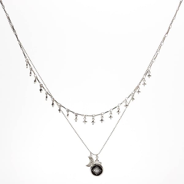Ashley Rhodium & Black Layered Celestial Pendant Necklace - image 