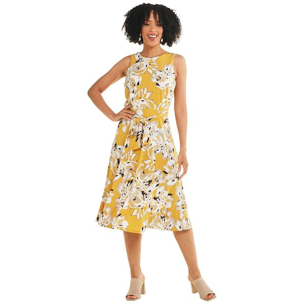 Womens Kasper Sleeveless Floral Sash Tie  A-Line Dress