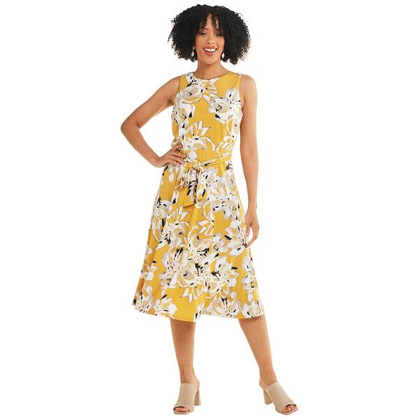 Womens Kasper Sleeveless Floral Sash Tie  A-Line Dress - image 