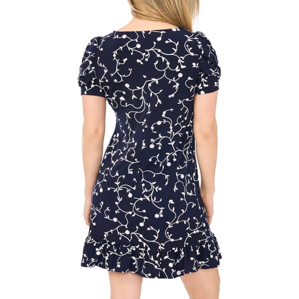 Petite MSK Short Puff Sleeve Ruffle Hem Floral Vine A-Line Dress