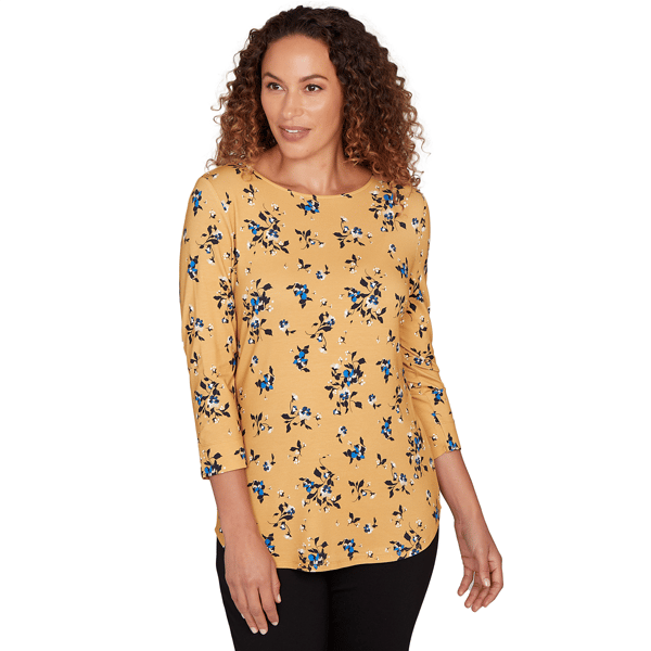 Womens Emaline Key Items 3/4 Sleeve Boat Neck Floral Top