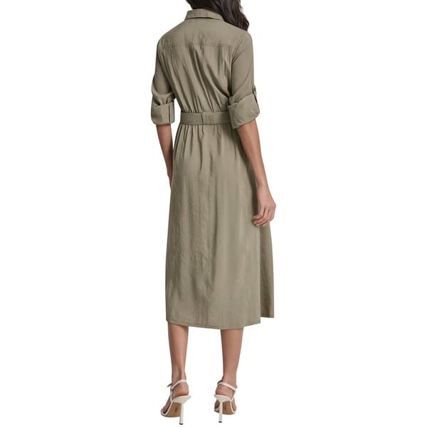 Womens DKNY Long Roll Tab Sleeve Tie Belt Cargo Shirtdress