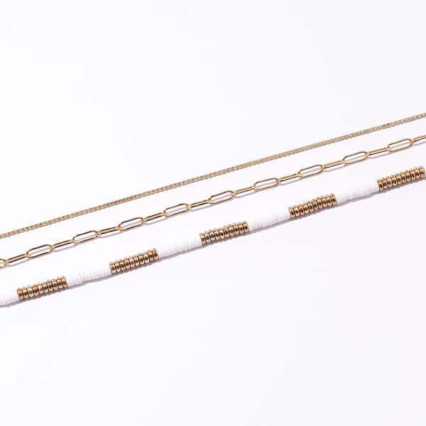Ashley 3pc. Gold White Link Chic Minimalist Anklet Set - image 