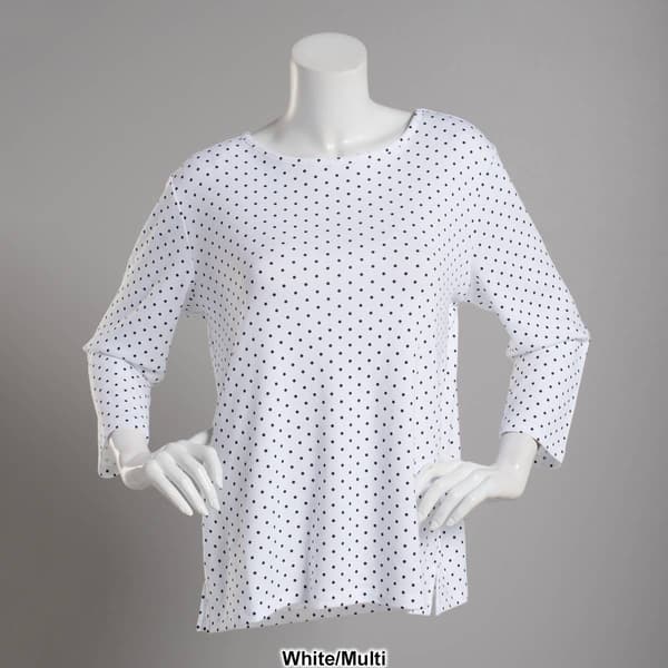 Petite Hasting & Smith 3/4 Sleeve Polka Dot Open Crew Neck Tee