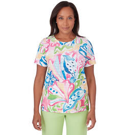 Petite Alfred Dunner Miami Beach Tropical Abstract Ruffle Top