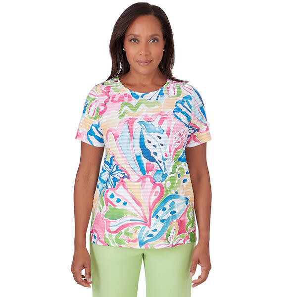 Womens Alfred Dunner Miami Beach Tropical Abstract Ruffle Top - image 