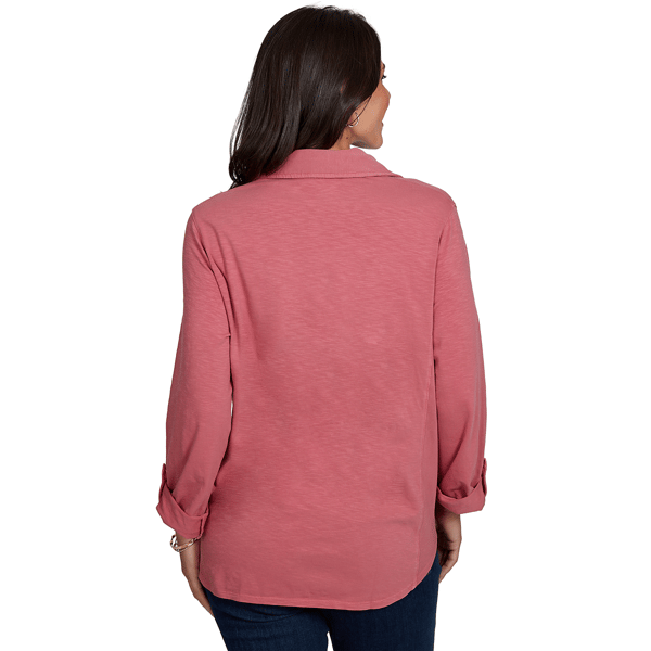 Plus Size Ruby Rd. Game Of Luxe Rib Trim Button Front Knit Top