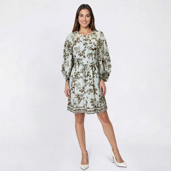 Womens Vivid Aura Long Balloon Sleeve Floral Shirtdress - image 