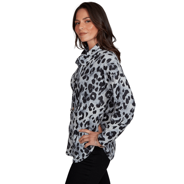 Petite Ruby Rd. Premium Cozy Knit Leopard Cowl Neck Sweater