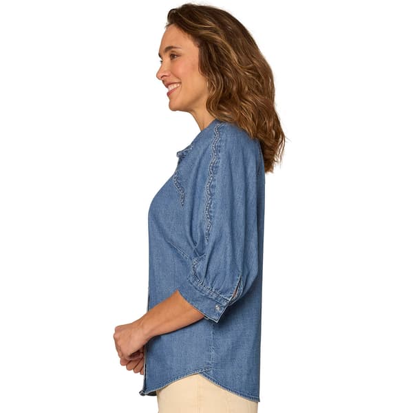 Womens Democracy 3/4 Sleeve Button Down Denim Blouse
