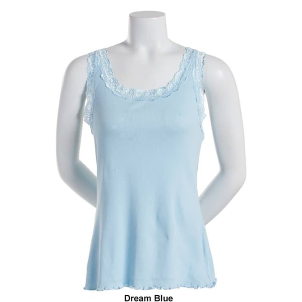 Plus Size French Laundry Lace Trim Ribbed Tank Top w/ Lettuce Hem