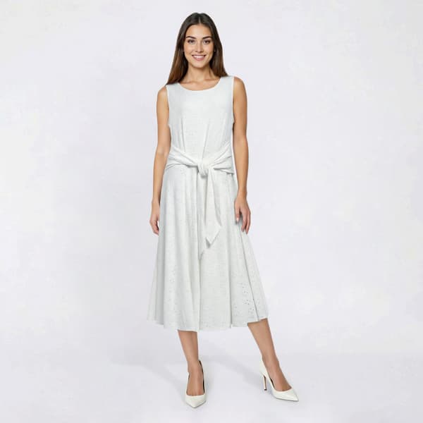 Womens Robbie Bee Sleeveless Eyelet Tie Front Midi Dress