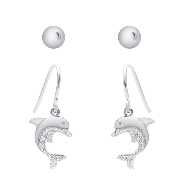 Accents Diamond Dolphin & Ball Dangle Earring Set - image 