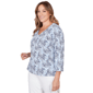 Plus Size Hearts of Palm Printed Essentials V Neck Floral Blouse - image 3