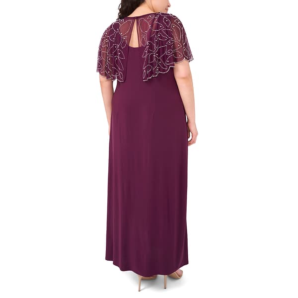 Plus Size MSK Asymmetric Beaded Capelet Evening Gown