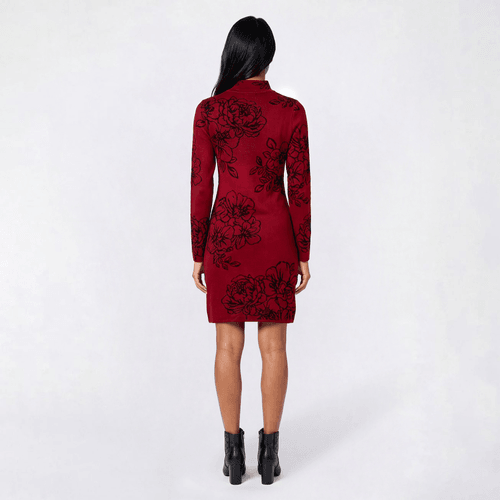 Juniors Madden Girl Floral Jacquard Mock Neck Mini Sweater Dress