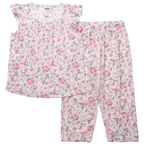 Womens Sophia by Rene Rofe Roses Ruffle Sleeve Capri Pajama Set - image 