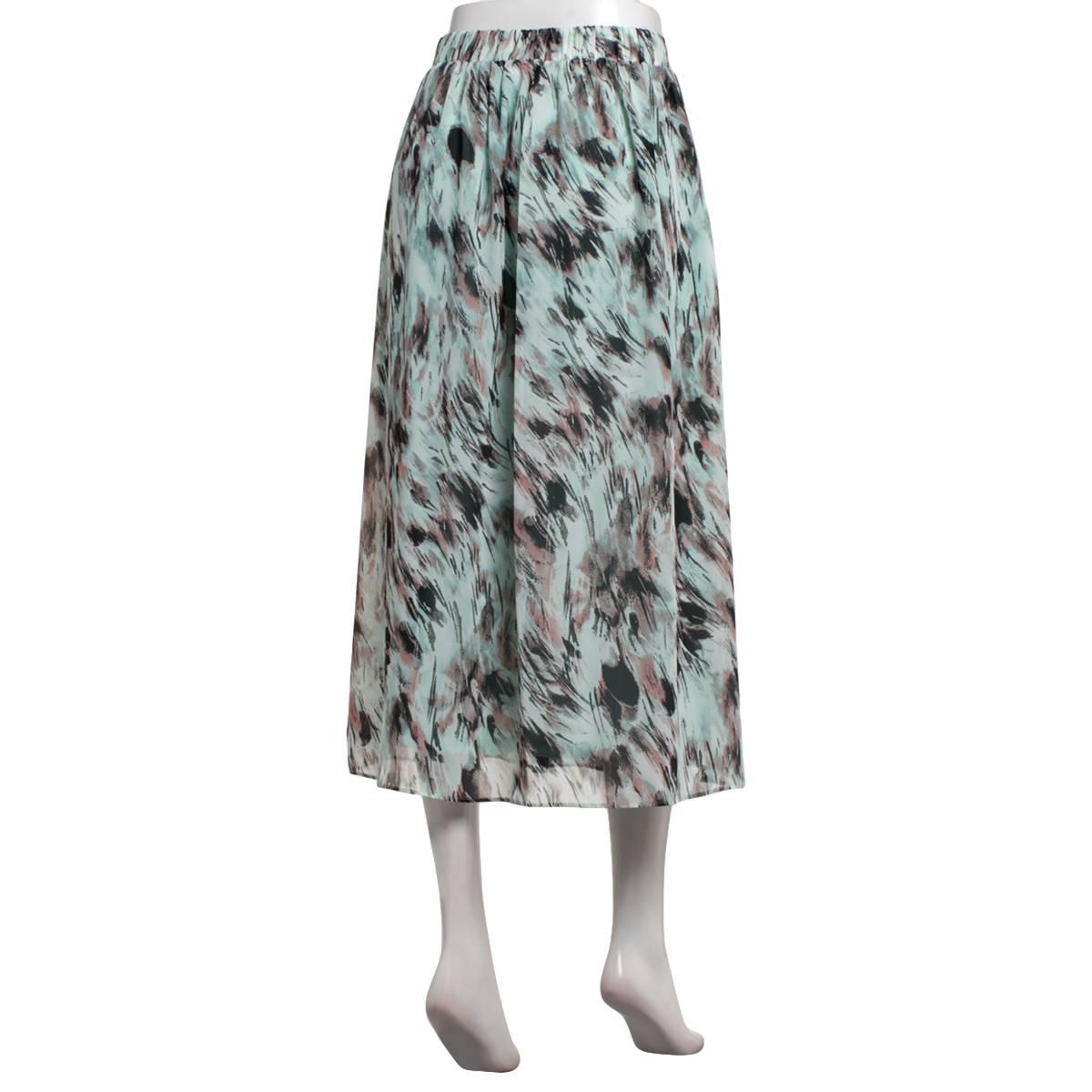 Plus Size Kasper Pull On Pleated Blurred Brushstroke Midi Skirt