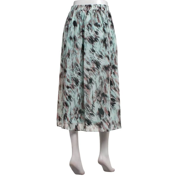 Plus Size Kasper Pull On Pleated Blurred Brushstroke Midi Skirt
