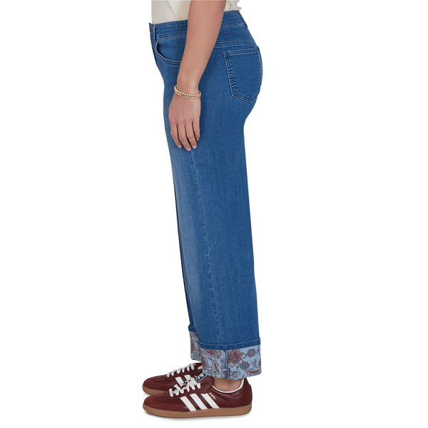 Womens Ruby Rd. Game of Luxe Floral Cuff Wide Leg Jeans