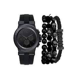 Mens Rocawear Black Watch & Skull Bracelet Set - 9102U-42-G02