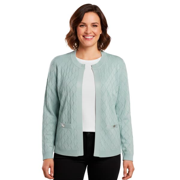Plus Size Kasper Long Sleeve Diamond Stitch Pockets Cardigan