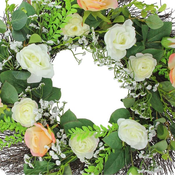 Northlight Seasonal Artificial Roses & Foliage Spring Wreath