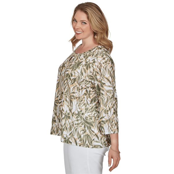 Plus Size Hearts of Palm Tropical Twist 3/4 Sleeve Blouse